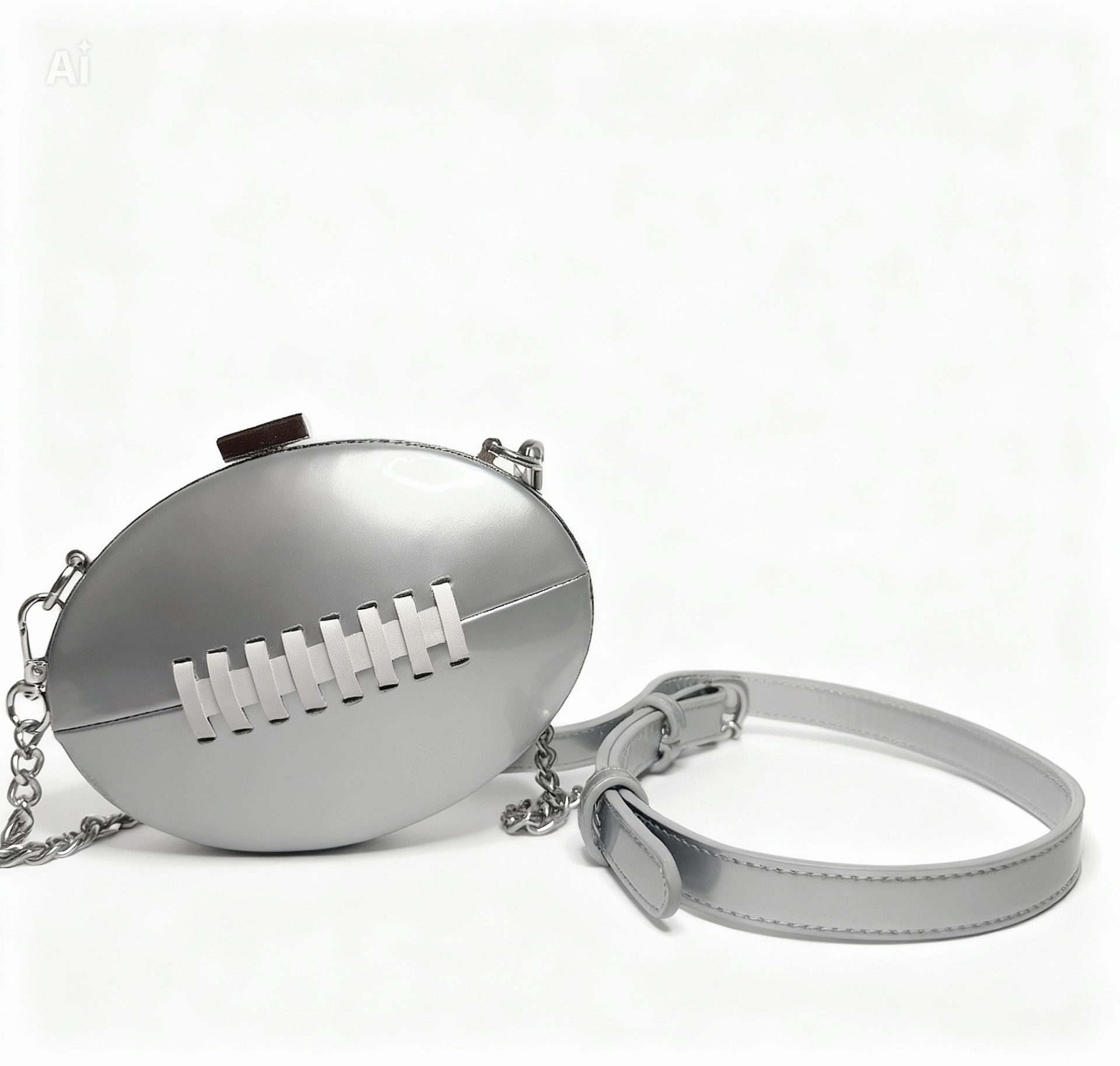 The Champion — Silver metallic leather football clutch